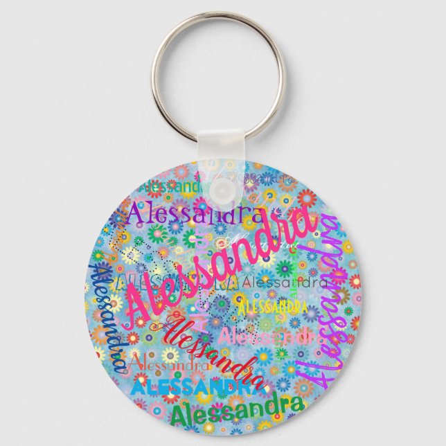 Chaveiro Any Name Collage Girly Keychain with Flowers (Frente)