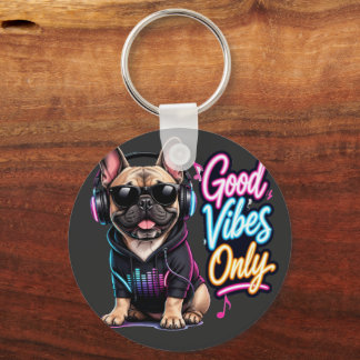 Chaveiro Apenas Boas Vibrações Design de Bulldog Francês