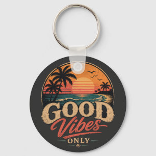 Chaveiro Apenas Boas Vibrações Design Retro Pôr do Sol