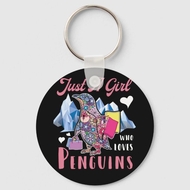 Chaveiro Apenas Uma Menina Que Ama Pinguins Floral (Frente)