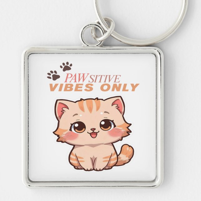 Chaveiro Apenas Víblias Pawsitivas - Design de Gato Kawaii  (Frente)