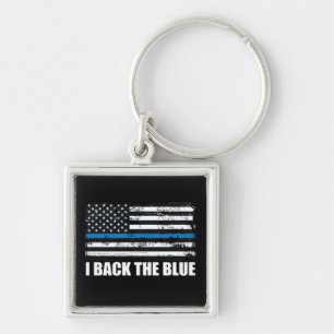 Chaveiro Apoie o Azul Linha azul fina Bandeira EUA MAGA WWG