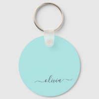 Aqua Blue Teal Modern Script Girly Monographic Nam