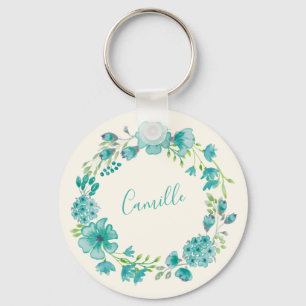 Chaveiro Aqua Sea Green Floral Wreath Personalizado