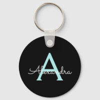 Aqua Teal Blue Script Girly Monographic Name