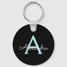 Aqua Teal Blue Script Girly Monographic Name