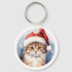 Chaveiro Aquarela Adorável Gato de Natal Bonito
