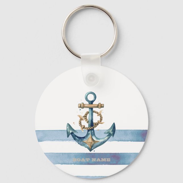 Chaveiro Aquarela Âncora Náutica Listras Azul Claro (Frente)