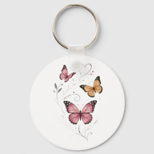 Chaveiro Aquarela Botânica de Borboleta Rosa