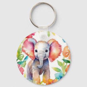 Chaveiro Aquarela de elefante vibrante