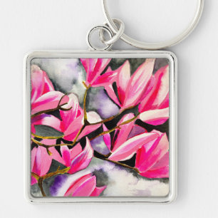 Chaveiro Aquarela de magnólia rosa