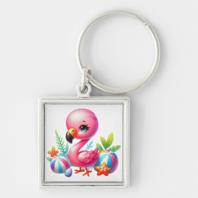 Chaveiro Aquarela Flamingo Cartoon Clipart (Frente)