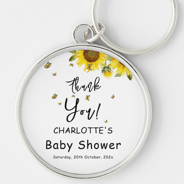 Chaveiro Aquarela Girassóis e Borboletas Chá de fraldas (Frente)