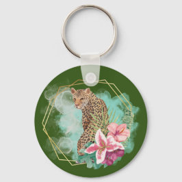 Chaveiro Aquarela Leopardo e Moldura Tropical