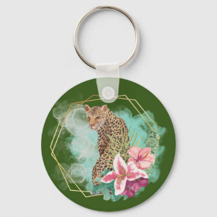 Chaveiro Aquarela Leopardo e Moldura Tropical