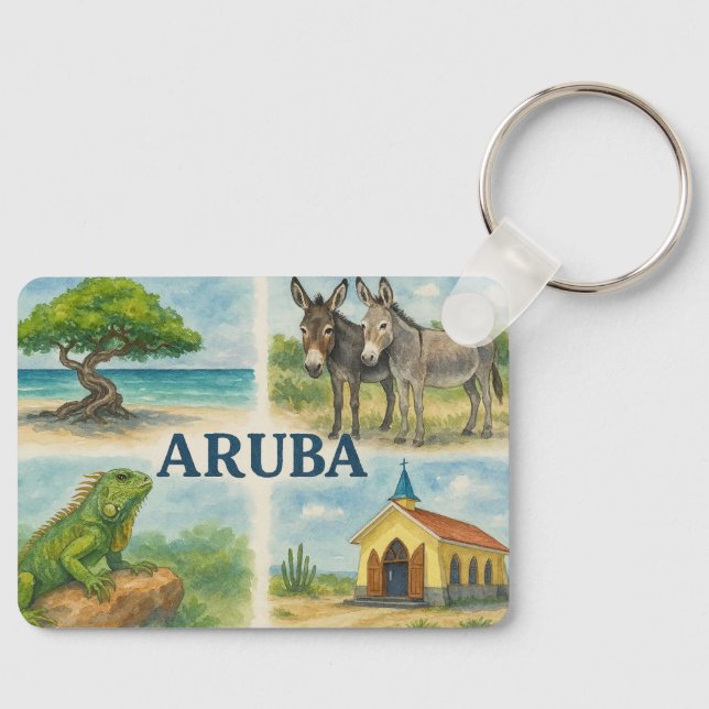 Chaveiro Aquarela multivista de Aruba (Frente)
