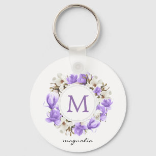 Chaveiro Aquarela Purple Magnolia Wreath Monograma