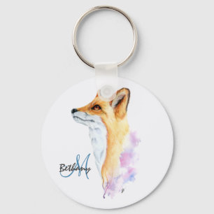 Chaveiro Aquarela Raposa Vermelha Personalizada