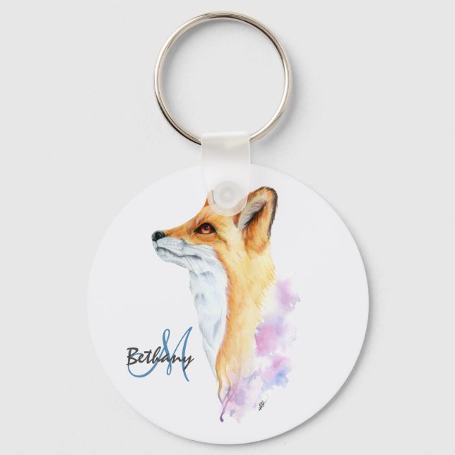 Chaveiro Aquarela Raposa Vermelha Personalizada  (Frente)