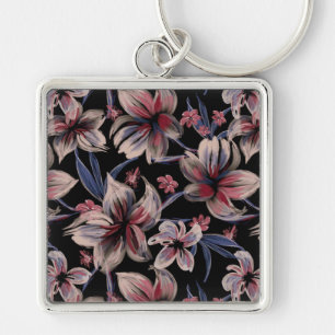 Chaveiro Aquarelas Crimson Floral em Preto