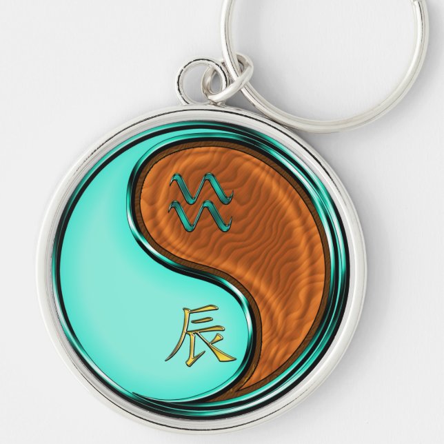 Chaveiro Aquário e Dragão de Madeira (Frente)