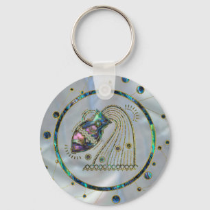 Chaveiro Aquarius Zodiac Dourado Abalone em constelação