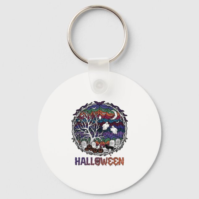 Chaveiro Aranha de Halloween Árvore Fantasmas Abóboras Lápi (Frente)