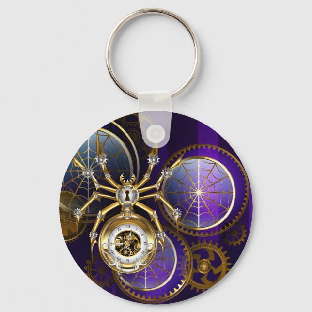 Chaveiro Aranha Steampunk no fundo roxo (Frente)