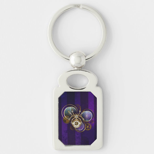 Chaveiro Aranha Steampunk no fundo roxo (Frente)