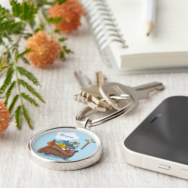 Chaveiro Arca de Noé personalizável para Batismo de Bebê, M (Lateral)