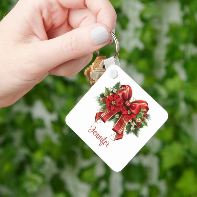 Chaveiro Arco de Natal Festivo Vermelho e Dourado (Mão)