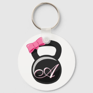 Chaveiro Arco e Monograma Kettlebell Rosa "A"