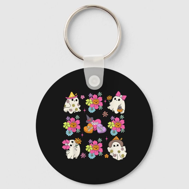 Chaveiro Arco Fantasma Retro Coquette Boo Flores de Abóbora (Frente)