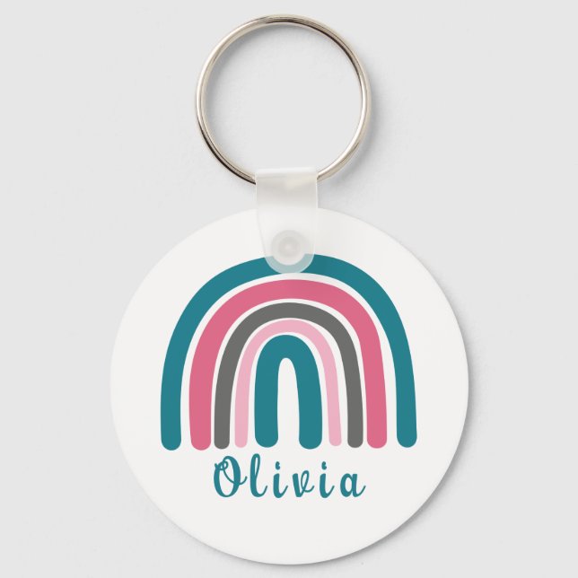 Chaveiro Arco-Íris Colorido Boho Com Nome Personalizado (Frente)