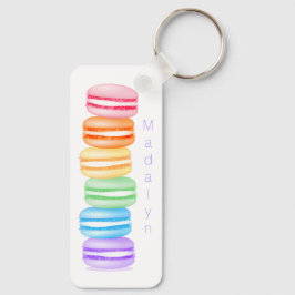 Chaveiro arco-íris de macarons de cabeça para baixo nome de