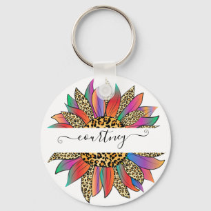 Chaveiro Arco-íris e estampa de leopardo personalizados  