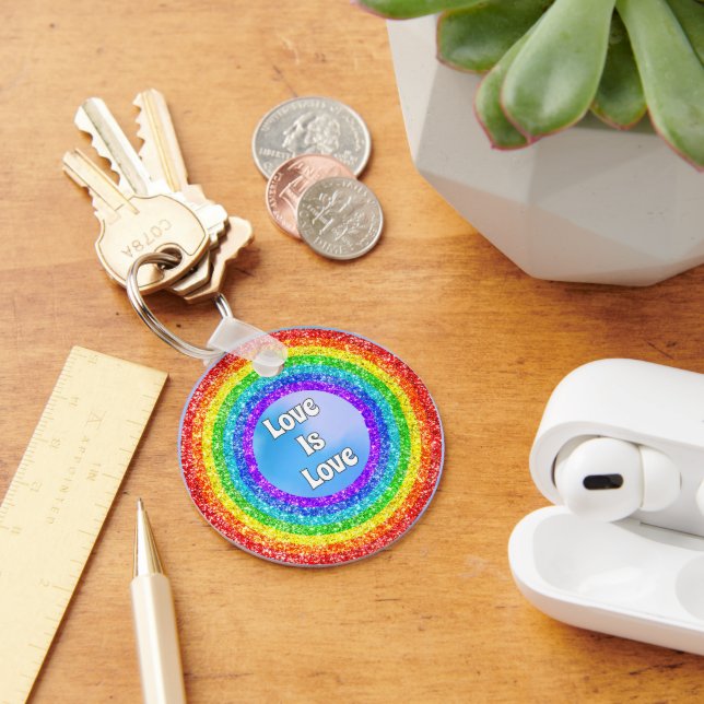Chaveiro Arco-íris Glitter Orgulho LGBT Amor é Amor Círculo (Mesa)