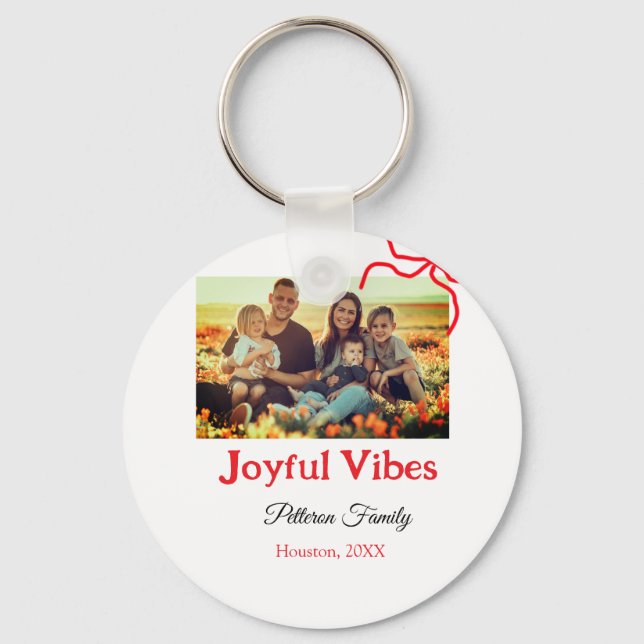 Chaveiro Arco vermelho alegre Vibes adiciona nome de famíli (Frente)