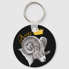 Chaveiro Aries Zodiac - Sinal Bighorn Ram and Crown Animal 