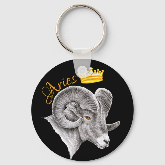Chaveiro Aries Zodiac - Sinal Bighorn Ram and Crown Animal  (Frente)