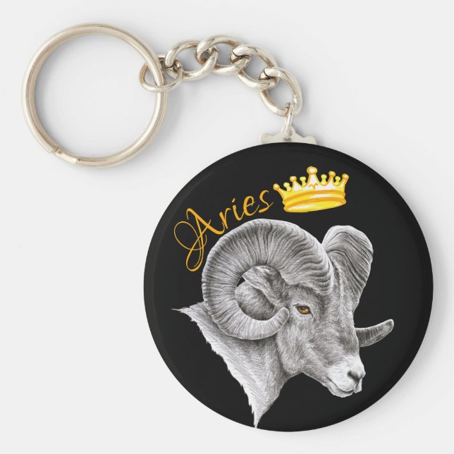 Chaveiro Aries Zodiac - Sinal Bighorn Ram and Crown Animal  (Frente)