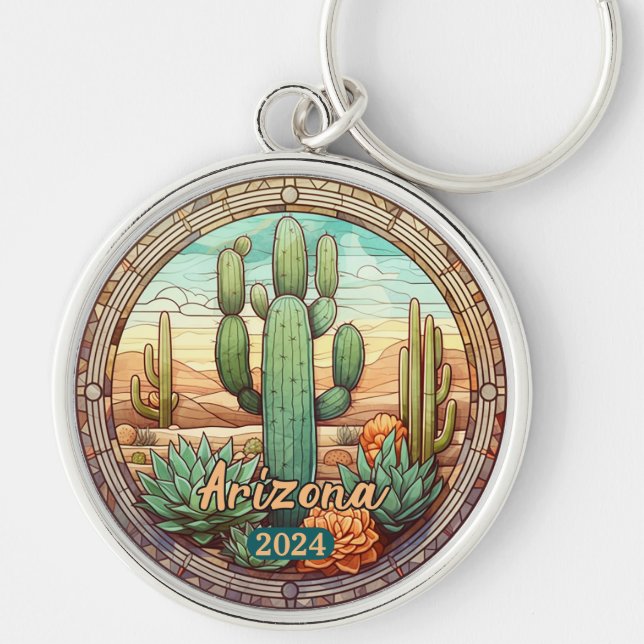 Chaveiro Arizona Desert Cactus Faux Vidro Estampado (Frente)