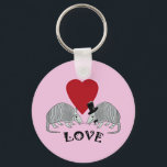 Chaveiro Armadillo Heart Love Pink<br><div class="desc">These cute key chains feature an armadillo couple under a heart looking over the word "Love" in a fun font on a light pink background.</div>