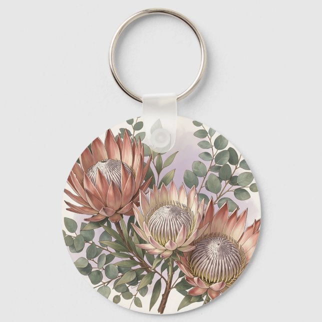 Chaveiro Arranjo Botânico de Eucalipto Protea Rosa  (Frente)