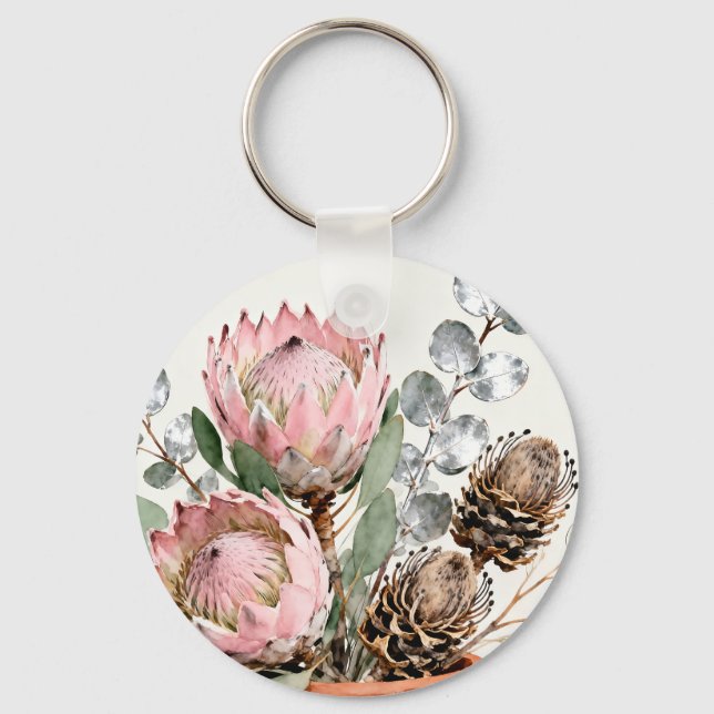 Chaveiro Arranjo de Protea Eucalipto em Aquarela (Frente)