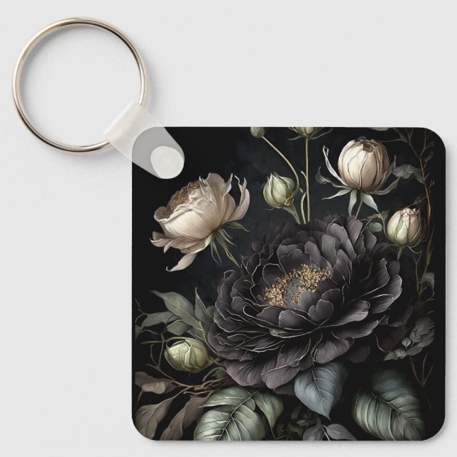 Chaveiro Arranjo de Rosa Gótica Flor Preta (Frente)