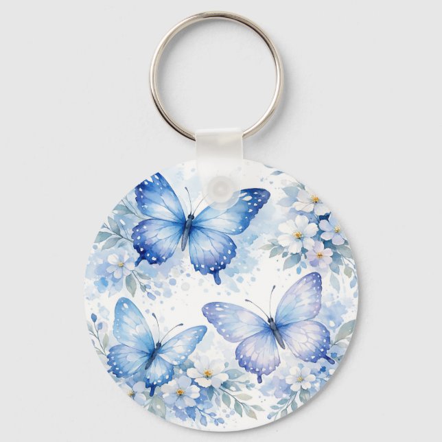 Chaveiro Arranjo Floral Borboleta Azul (Frente)