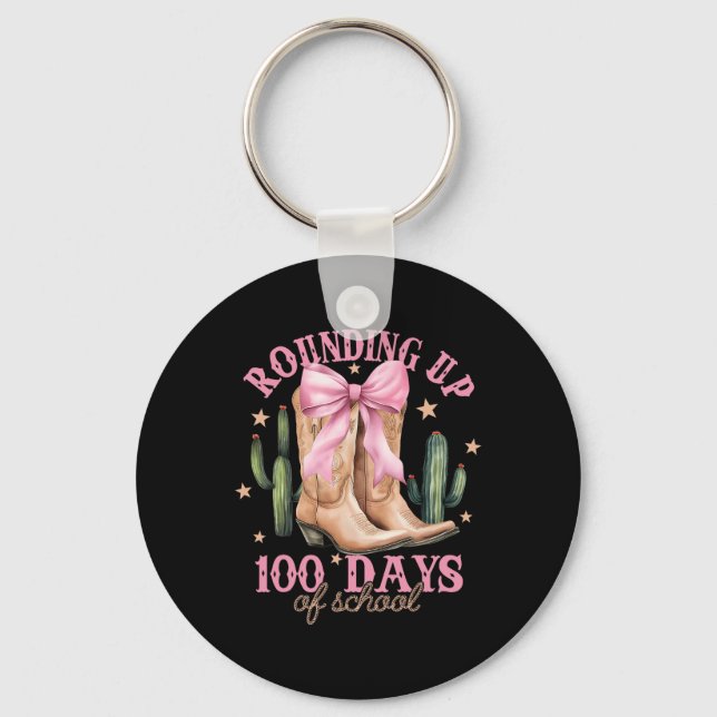 Chaveiro Arredondando 100 Dias De Escola Laço Cor-de-rosa C (Frente)