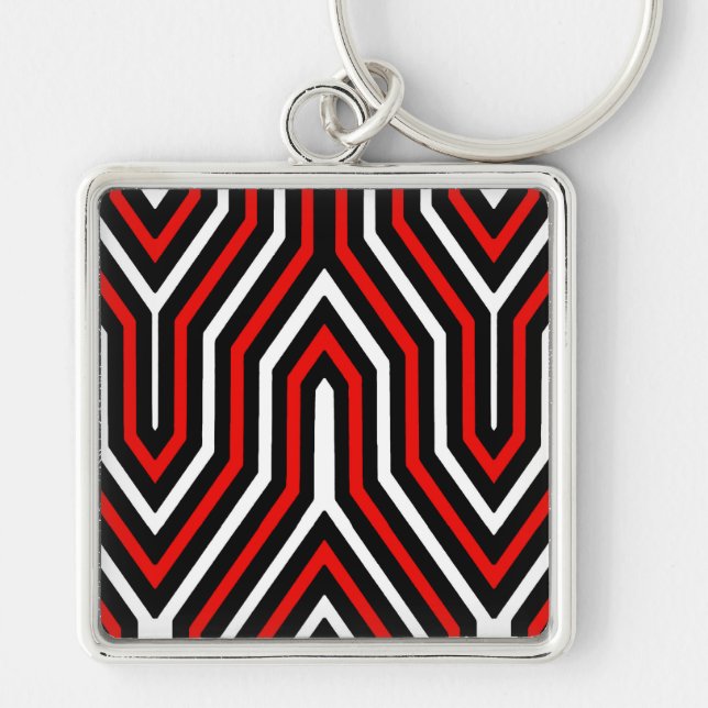 Chaveiro Art Deco Geométrico - vermelho, preto e branco (Frente)