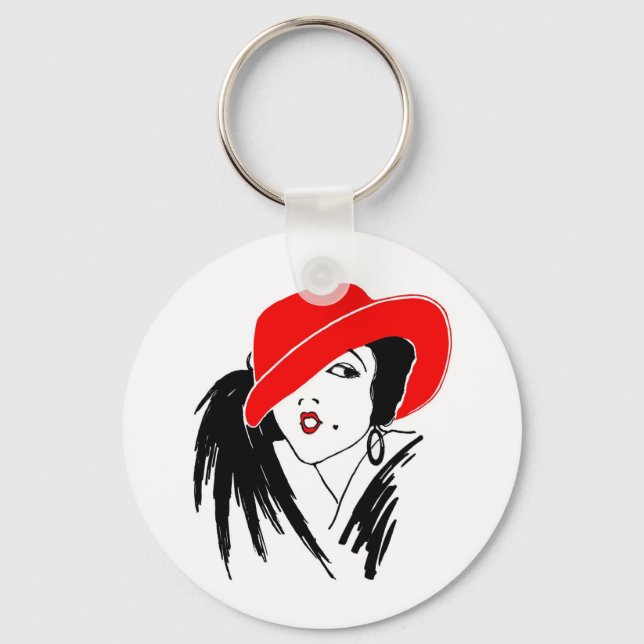 Chaveiro Art Deco Linda Mulher Red Hat (Frente)